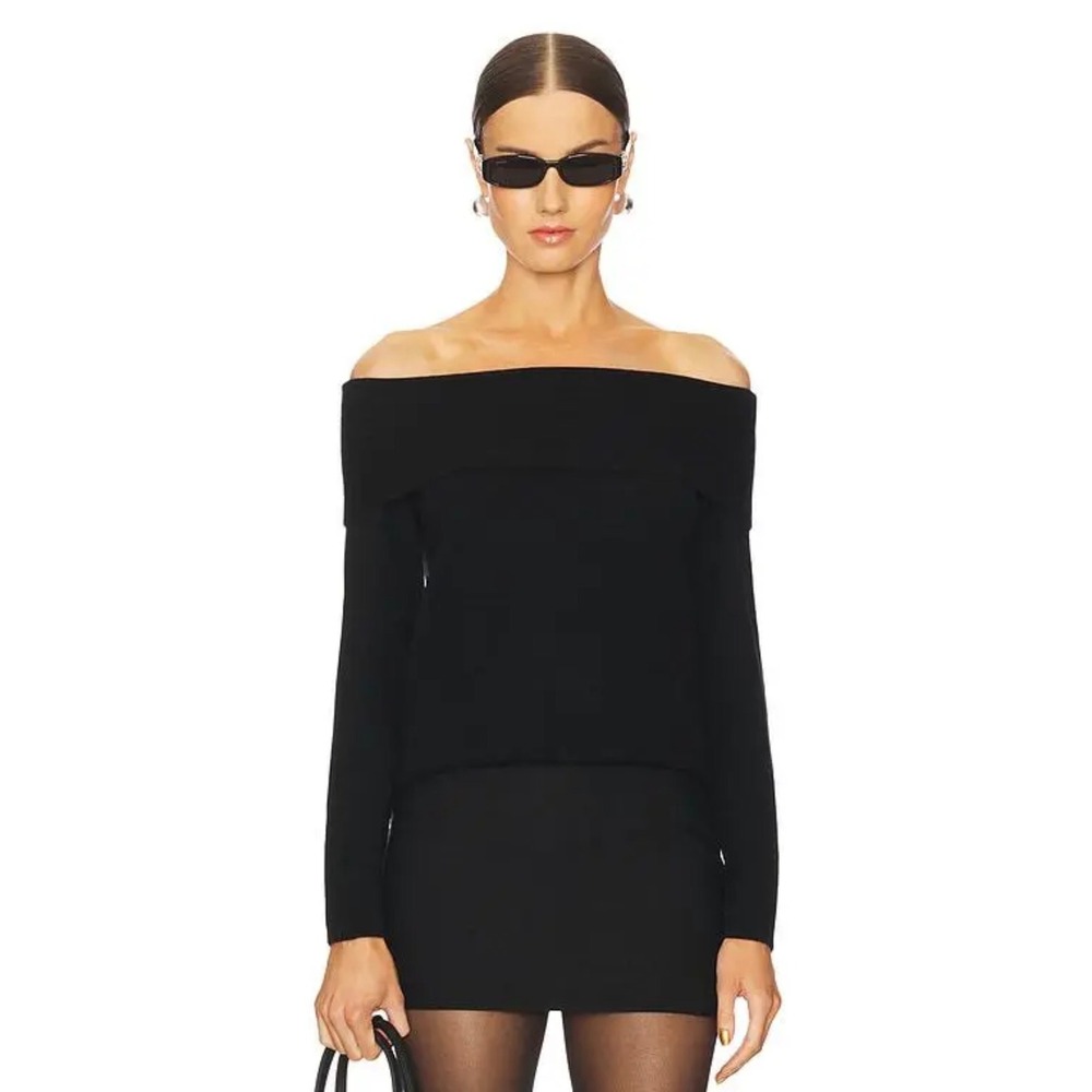 W. CASHMERE Perry Off The Shoulder Sweater in Black Size Small NWOT